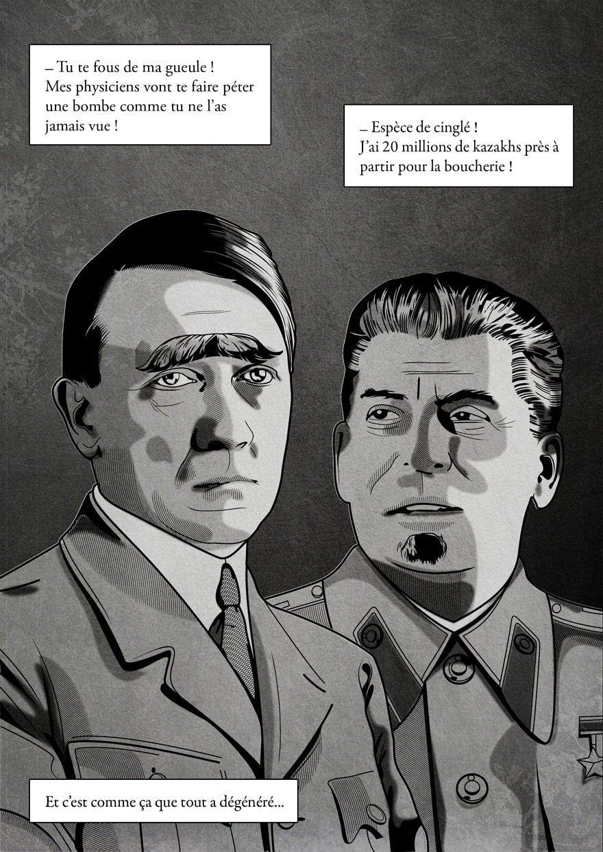 Illustration d'une discussion entre Adolf Hitler et Joseph Staline